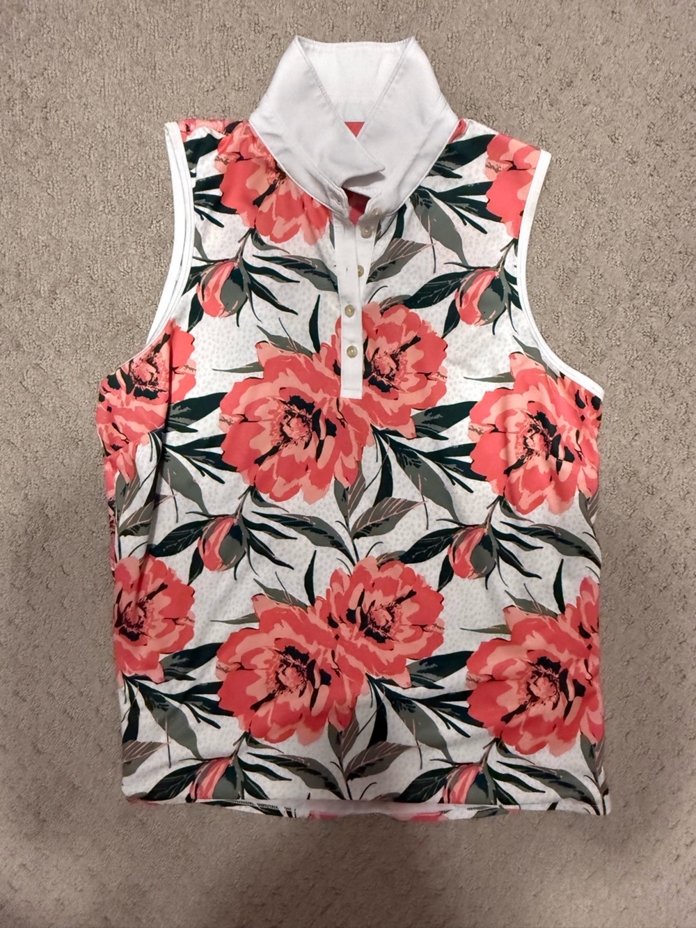 Puma Floral Coral Golf Tank Top with Button Detail